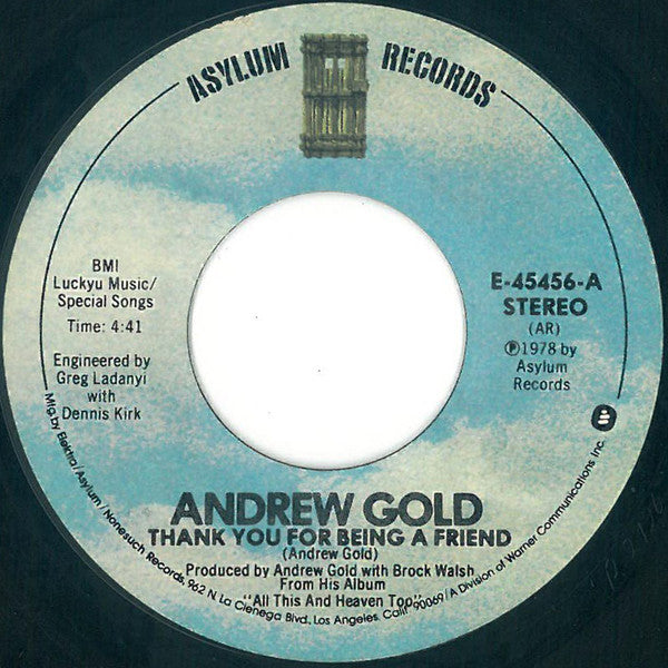 Andrew Gold : Thank You For Being A Friend (7", Single, Styrene, All)