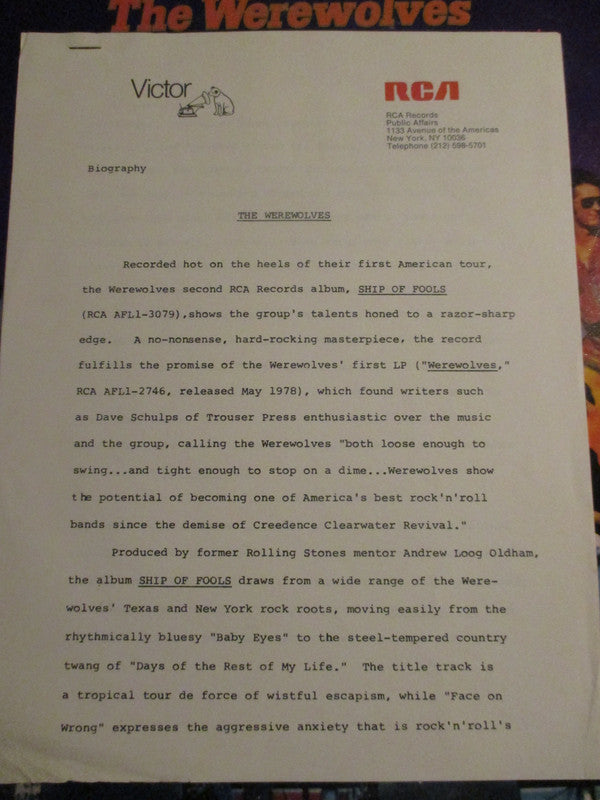 The Werewolves* : Ship Of Fools (Summer Weekends And No More Blues) (LP, Album)