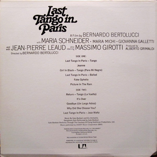 Gato Barbieri : Last Tango In Paris (LP, Album)