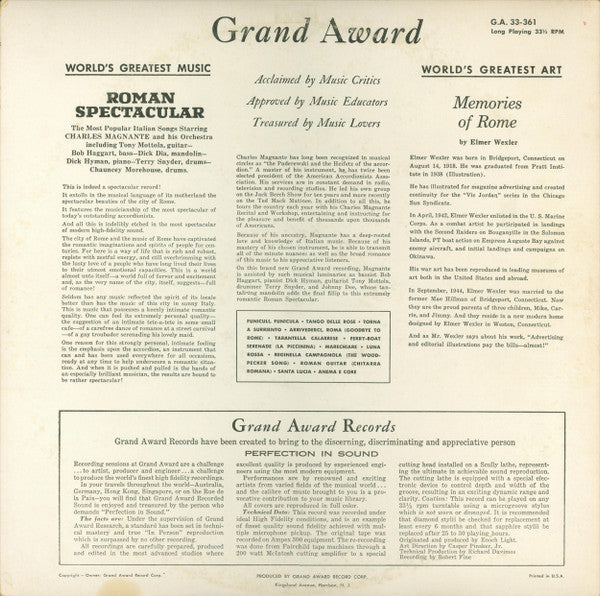 Charles Magnante & His Orch.* : Roman Spectacular (LP, Album, Mono)