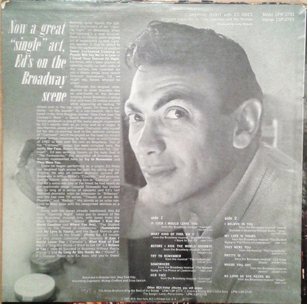 Ed Ames : Opening Night With Ed Ames (LP, Album, RE, Bro)