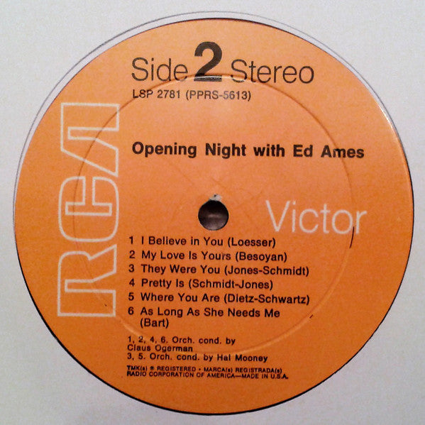 Ed Ames : Opening Night With Ed Ames (LP, Album, RE, Bro)