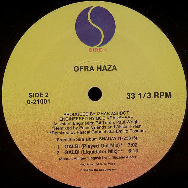 Ofra Haza : Im Nin'alu (Played In Full Mix) / Galbi (Played Out Mix) (12", Maxi)
