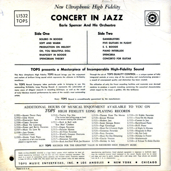Earle Spencer And His Orchestra* : Concert In Jazz (LP)