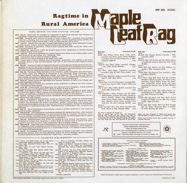 Various : Maple Leaf Rag: Ragtime In Rural America (LP, Comp, Mono)