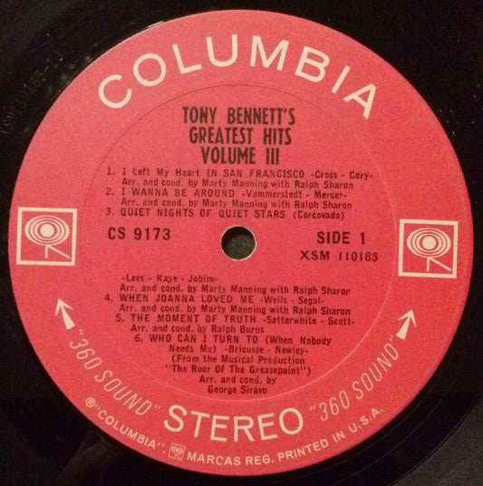 Tony Bennett : Tony's Greatest Hits Volume III (LP, Comp, Mon)
