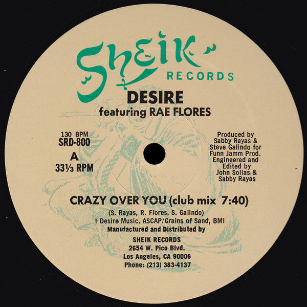 Desire (2) featuring Rae Flores : Crazy Over You (12", Single)