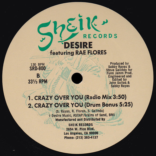 Desire (2) featuring Rae Flores : Crazy Over You (12", Single)
