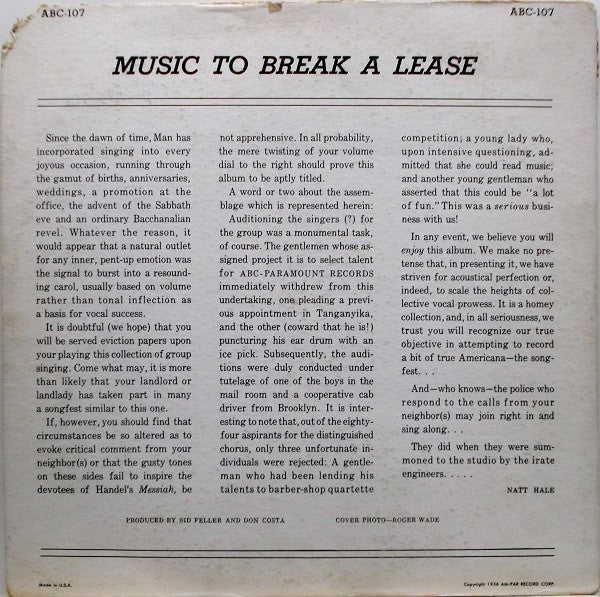 Unknown Artist : Music To Break A Lease (LP, Album)