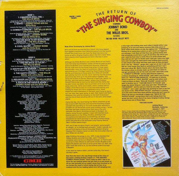 Johnny Bond & The Willis Bros.* : The Return Of "The Singing Cowboy" (LP, Album)
