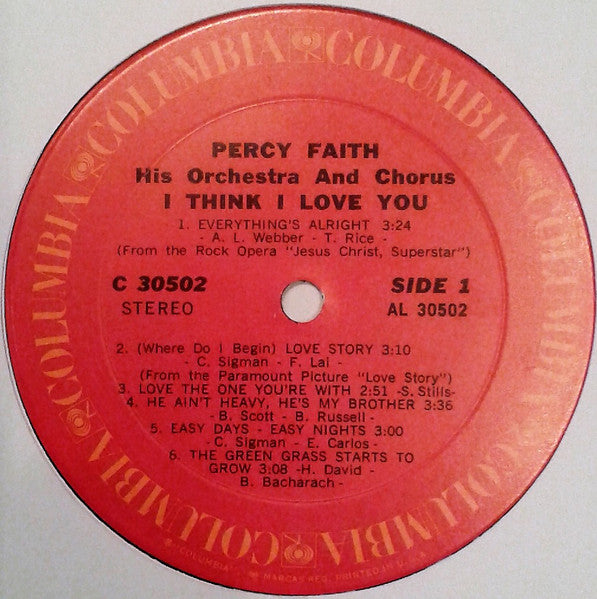 Percy Faith And His Orchestra And Chorus : I Think I Love You (LP)