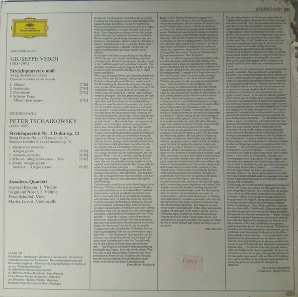 Amadeus-Quartett, Giuseppe Verdi, Peter Tschaikowsky* : Streichquartette = String Quartets (LP)