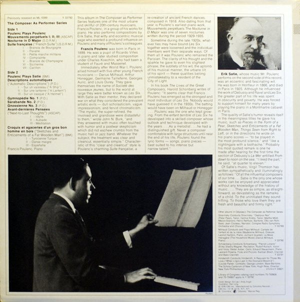 Poulenc* : Poulenc Plays Poulenc And Satie (LP, Album, Mono, RE)