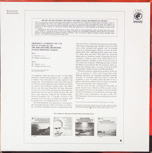 Prokofiev* – Ormandy*, Philadelphia Orchestra* : Symphony No. 5 (LP, RE)