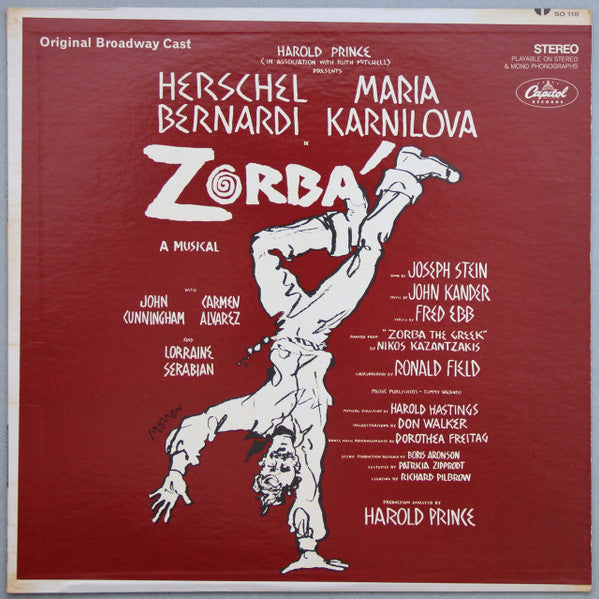 John Kander, Fred Ebb - Herschel Bernardi, Maria Karnilova, John Cunningham (2), Carmen Alvarez, Lorraine Serabian : Zorbá (Original Broadway Cast) (LP, Album, Los)