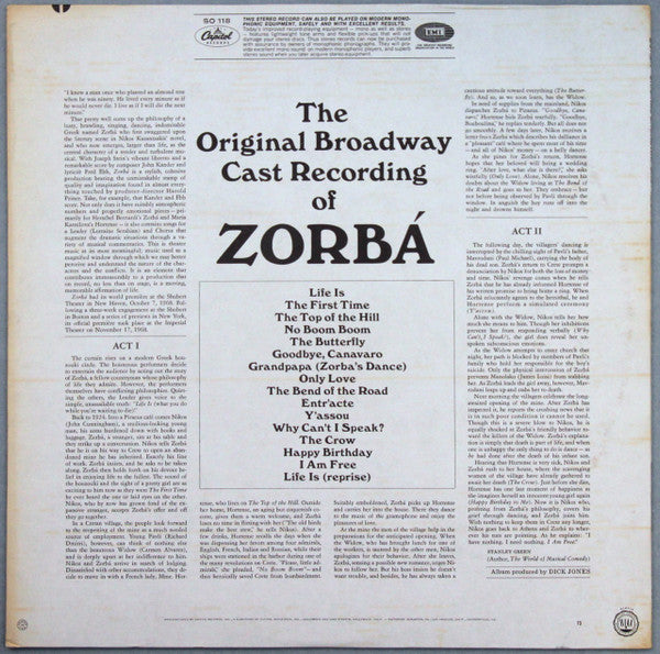 John Kander, Fred Ebb - Herschel Bernardi, Maria Karnilova, John Cunningham (2), Carmen Alvarez, Lorraine Serabian : Zorbá (Original Broadway Cast) (LP, Album, Los)