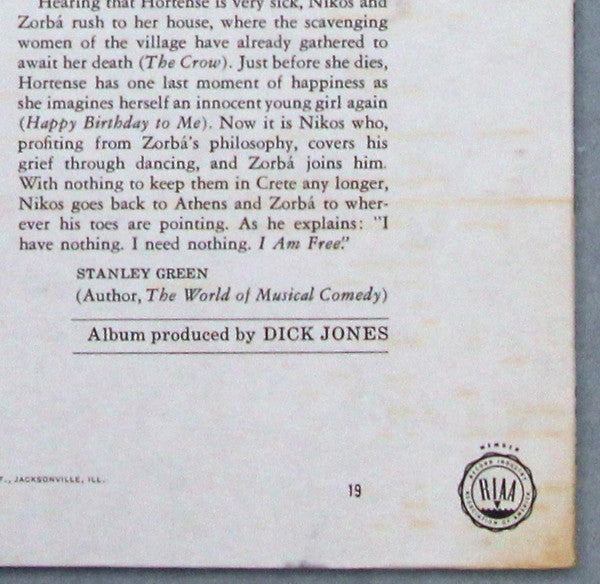John Kander, Fred Ebb - Herschel Bernardi, Maria Karnilova, John Cunningham (2), Carmen Alvarez, Lorraine Serabian : Zorbá (Original Broadway Cast) (LP, Album, Los)