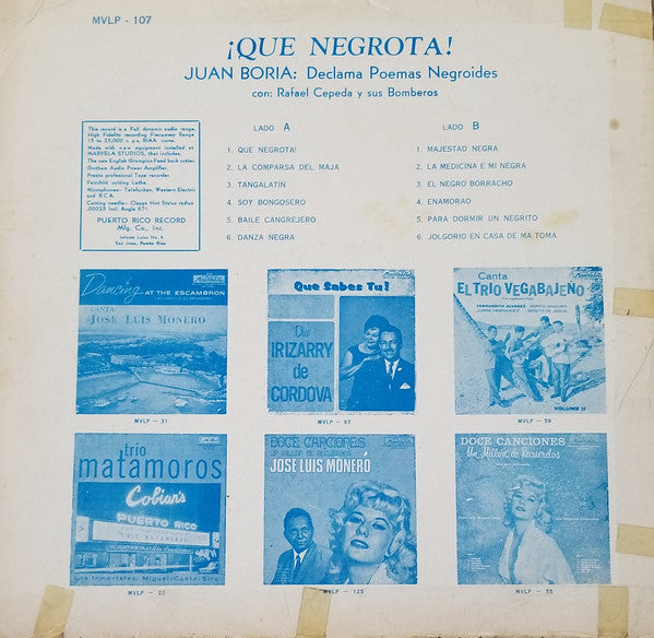 Juan Boria Con Rafael Cepeda Y Sus Bomberos : !!Que Negrota!! - Volume I (LP, Album, Mono)