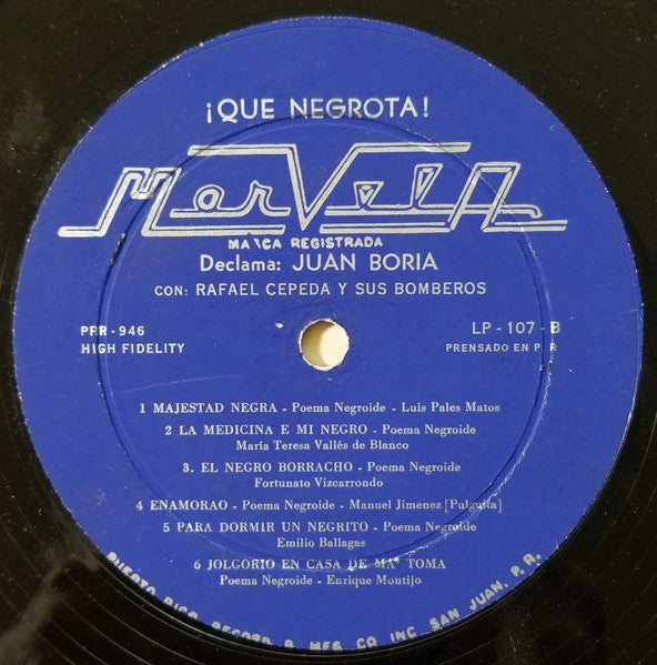 Juan Boria Con Rafael Cepeda Y Sus Bomberos : !!Que Negrota!! - Volume I (LP, Album, Mono)