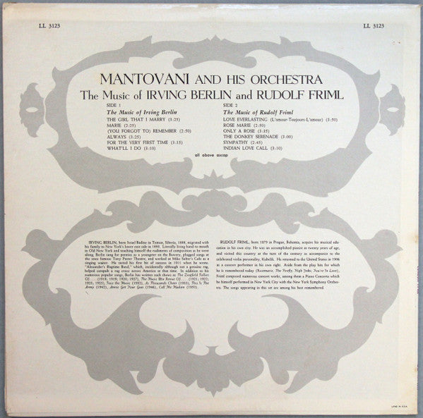 Mantovani And His Orchestra : The Music Of Irving Berlin & Rudolf Friml (LP, Mono, RP)