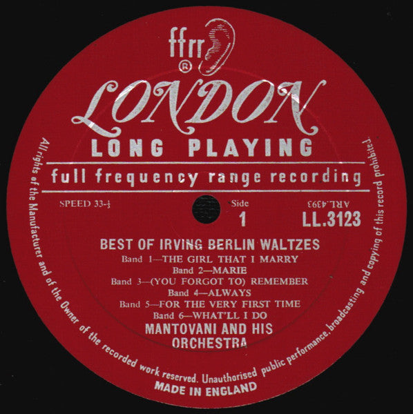 Mantovani And His Orchestra : The Music Of Irving Berlin & Rudolf Friml (LP, Mono, RP)