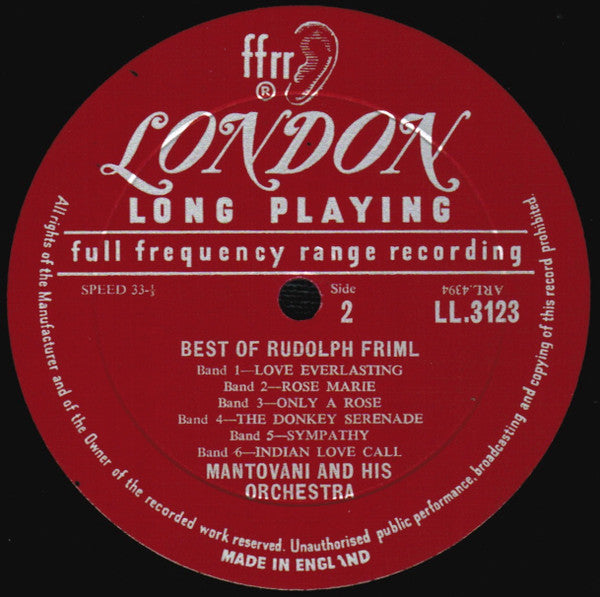 Mantovani And His Orchestra : The Music Of Irving Berlin & Rudolf Friml (LP, Mono, RP)