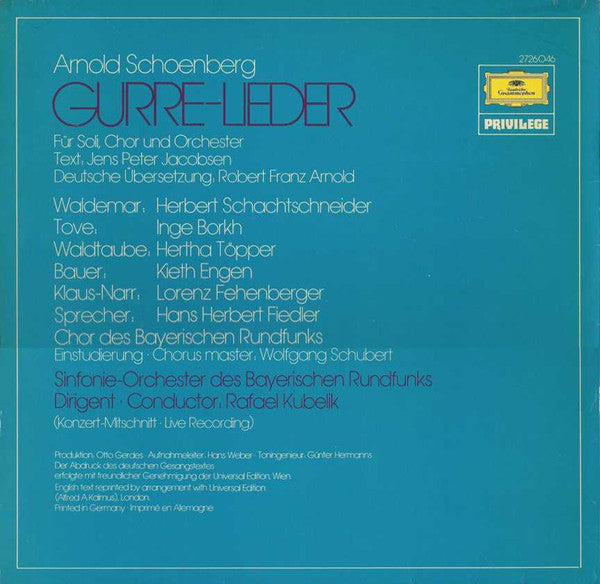 Schoenberg*, Inge Borkh, Hertha Töpper, Kieth Engen, Lorenz Fehenberger, Herbert Schachtschneider, Symphonie-Orchester Des Bayerischen Rundfunks, Rafael Kubelik : Gurre-Lieder (2xLP, RE)