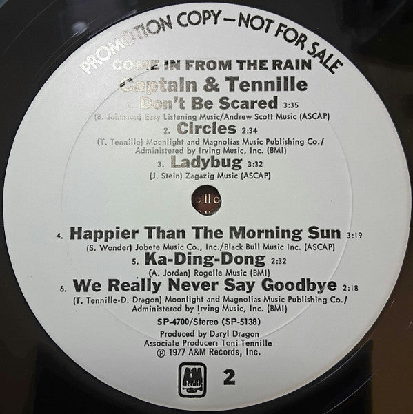Captain And Tennille : Come In From The Rain (LP, Album, Promo, Mon)