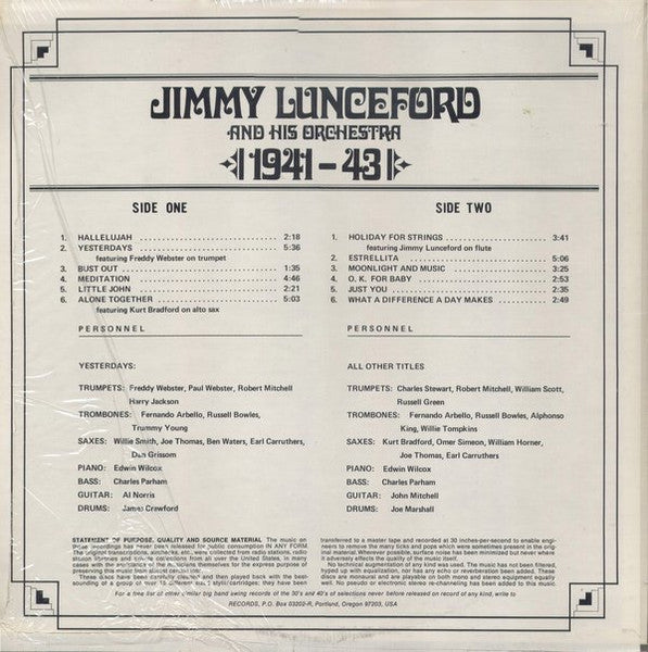 Jimmy Lunceford And His Orchestra* : 1941- 43 - Instrumentals Never Before On Record (LP, Mono)