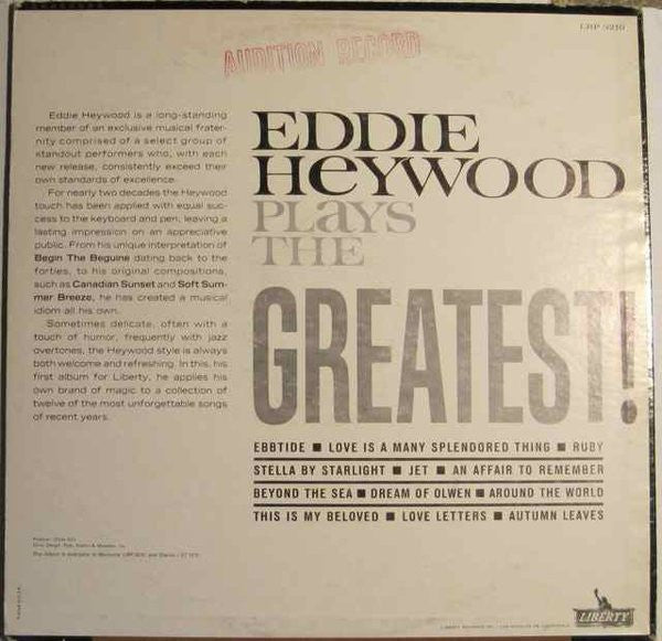 Eddie Heywood : Eddie Heywood Plays The Greatest! (LP, Mono, Promo)