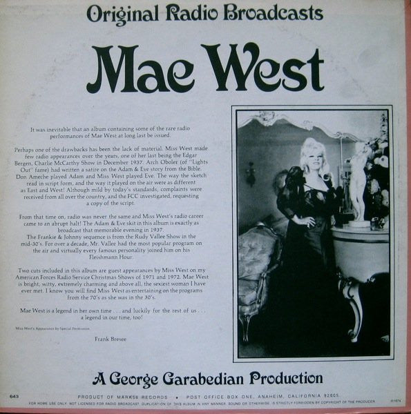 Mae West : Original Radio Broadcasts (LP, Comp)