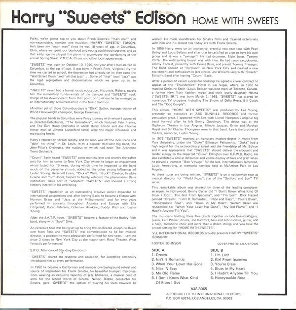 Harry "Sweets" Edison* : Home With Sweets (LP, RE)
