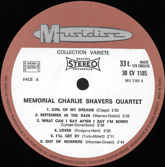 Charlie Shavers Quartet* : Memorial (LP, Album, RE)