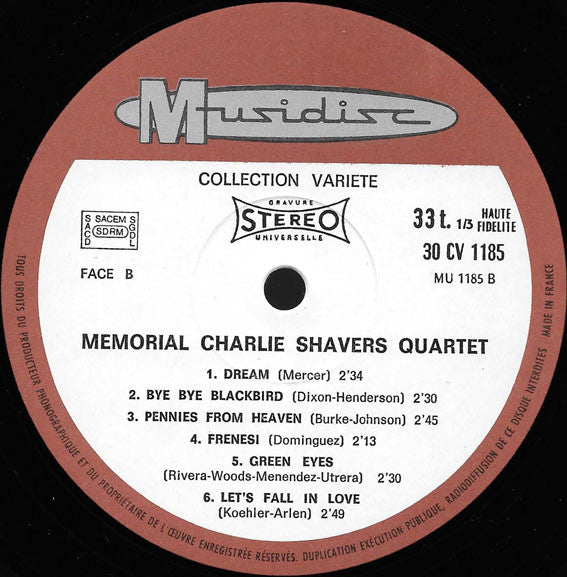 Charlie Shavers Quartet* : Memorial (LP, Album, RE)