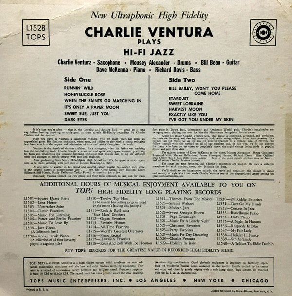 Charlie Ventura : Plays Hi-Fi Jazz (LP, Album)