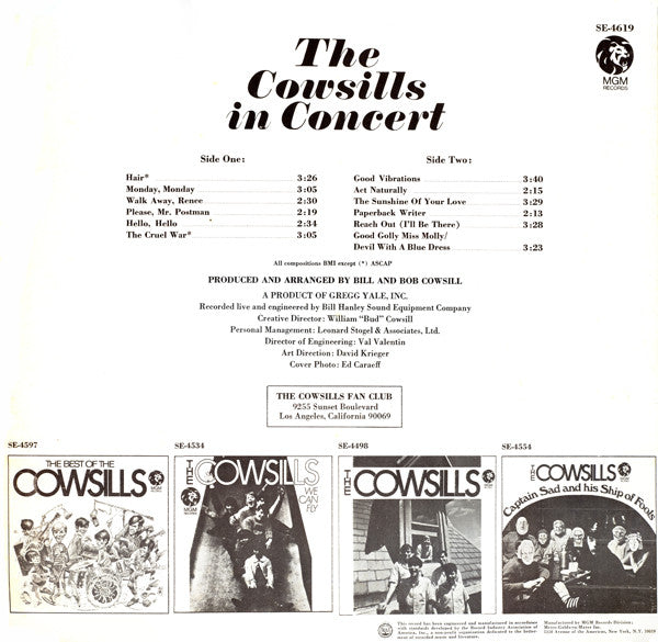 The Cowsills : In Concert (LP, Album, MGM)