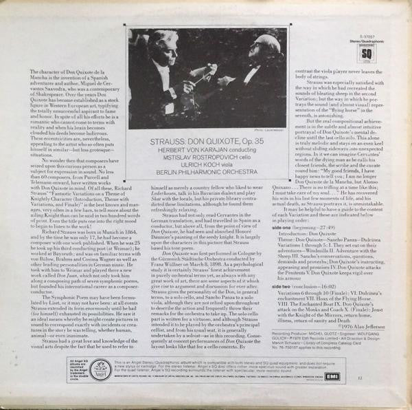 Richard Strauss - Mstislav Rostropovich, Herbert von Karajan, Berliner Philharmoniker, Ulrich Koch : Don Quixote (LP, Album, Quad)
