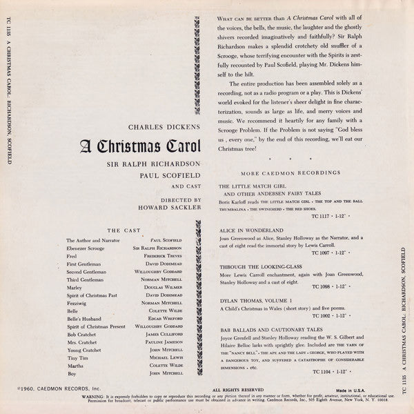 Dickens*, Sir Ralph Richardson*, Paul Scofield And Cast* : A Christmas Carol (LP, Album)