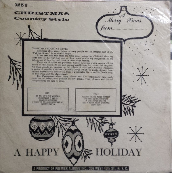 Slim Boyd And The Rangehands : Christmas Country Style (LP, Album, Mono)