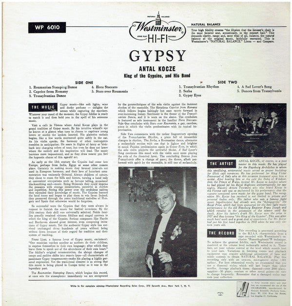 Antal Kocze, King Of The Gypsies And His Band : Gypsy (LP, Album, Mono)