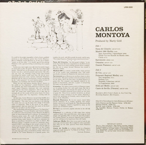Carlos Montoya : Carlos Montoya (LP, Album, Mono)