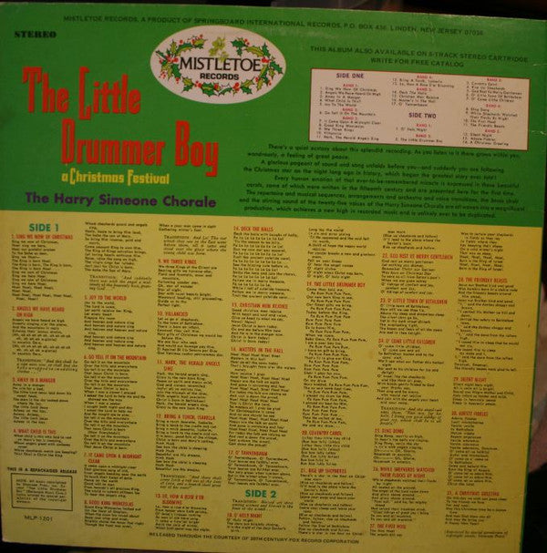 The Harry Simeone Chorale : The Little Drummer Boy: A Christmas Festival (LP, RE)