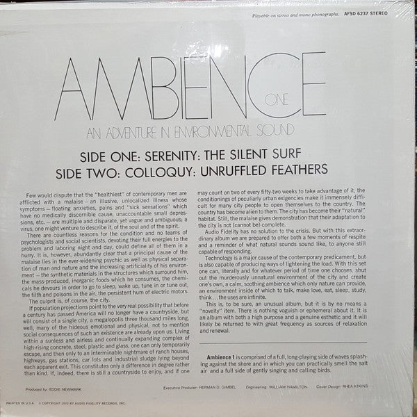 No Artist : Ambience One (An Adventure In Enviromental Sound) (LP)