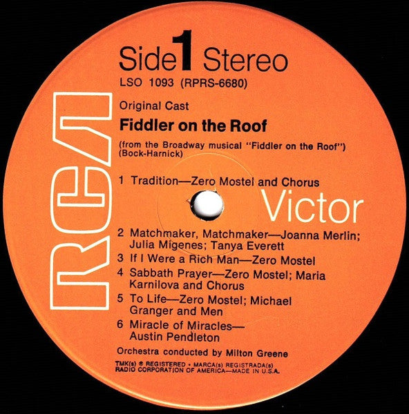 Original Broadway Cast* : Zero Mostel In Fiddler On The Roof (The Original Cast Recording) (LP, Album, RE, Hol)