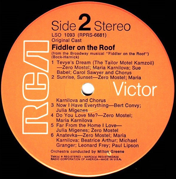 Original Broadway Cast* : Zero Mostel In Fiddler On The Roof (The Original Cast Recording) (LP, Album, RE, Hol)
