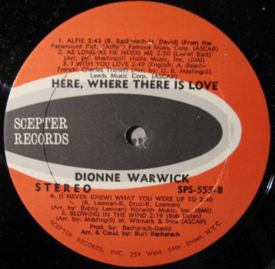 Dionne Warwick : Here, Where There Is Love (LP, Album, Mon)