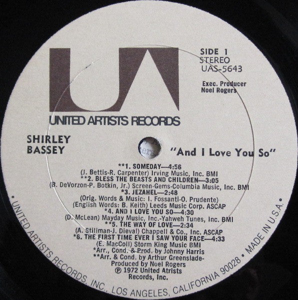 Shirley Bassey : And I Love You So (LP, Album)