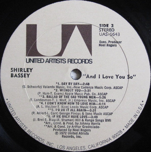 Shirley Bassey : And I Love You So (LP, Album)