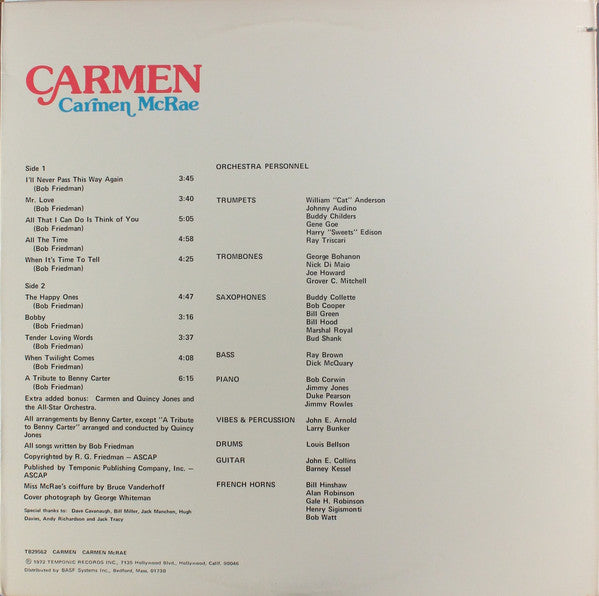 Carmen McRae : Carmen (LP, Album, Gat)