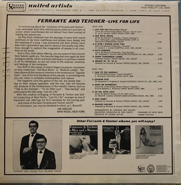 Ferrante & Teicher : Live For Life (LP, Album)